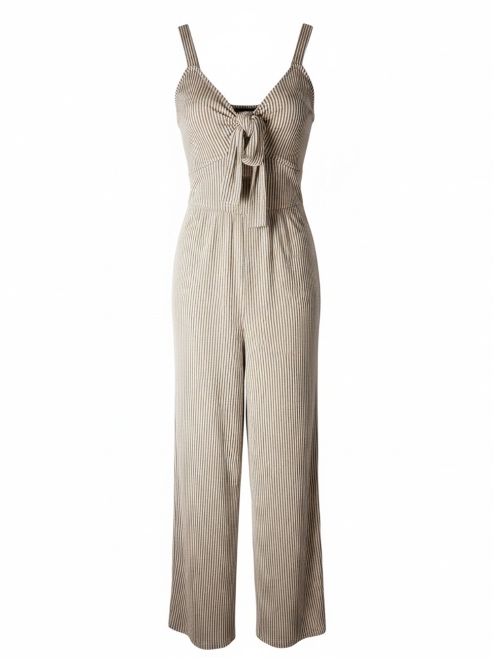 Caution To The Wind Jumpsuit Womens XS Beige White Striped Like New Tie Front